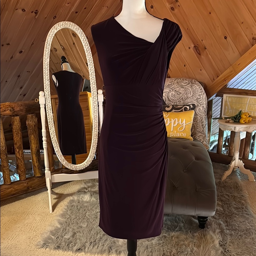Ralph Lauren Purple Asymmetrical Ruched One Shoulder Dress